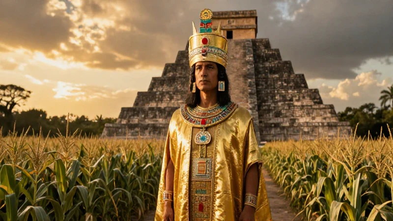 Sacerdote azteca en Templo Mayor bajo el sol