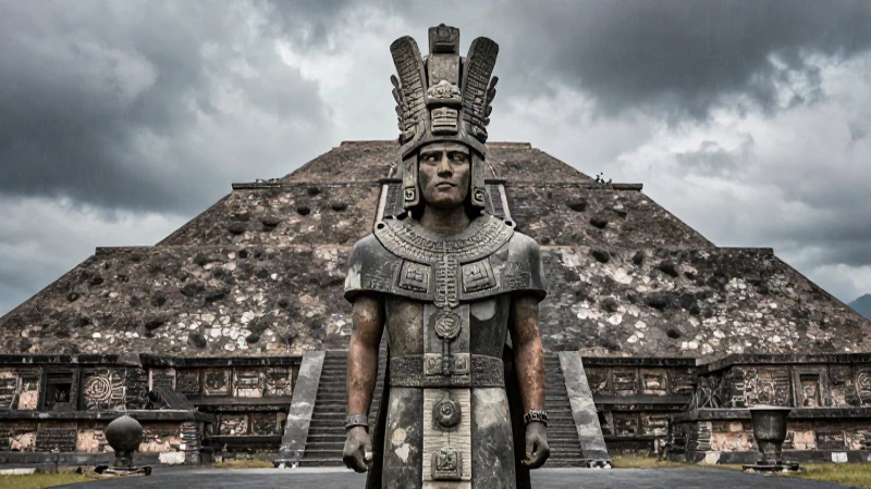 Sacerdote Teotihuacano bajo nubes dramáticas
