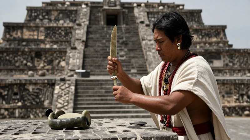Sacerdote mexica ofrece sacrificio en Tenochtitlan