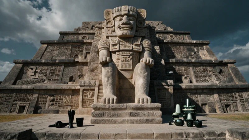 Mictlantecuhtli en ruinas con estilo cinematográfico