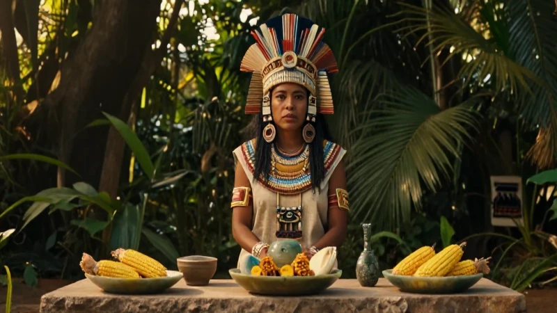 Sacerdotisa azteca en ritual jungle dramático