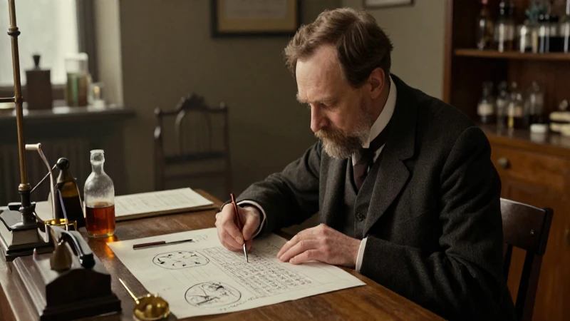 Mendeleev organiza notas y muestras para el tabla