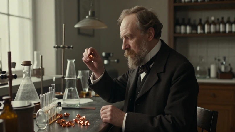 Mendeleev organiza cristales en laboratorio antiguo