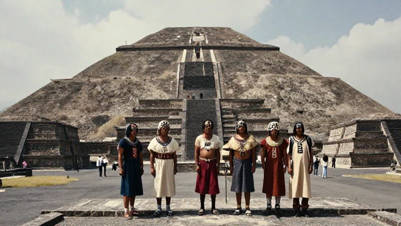 Monumentos y gente en Teotihuacán