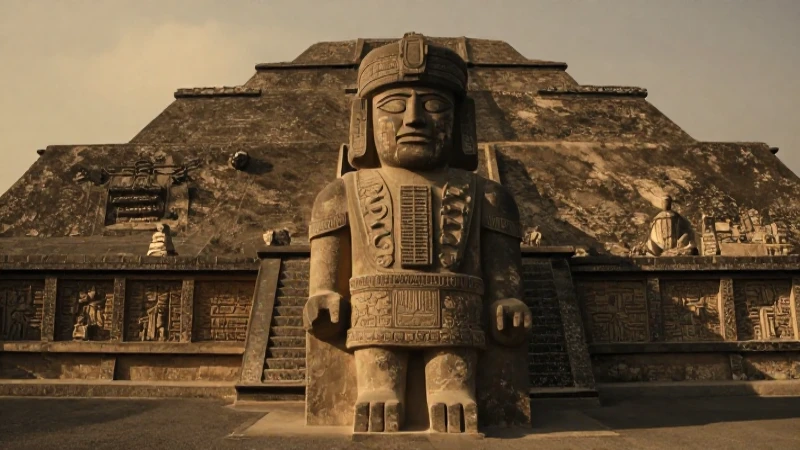 Figura teotihuacana épica en luz dorada
