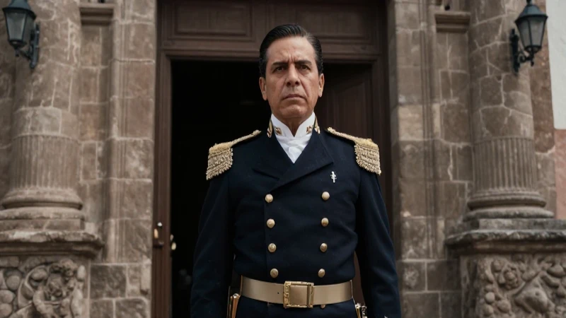 Líder mexicano en uniforme colonial, arquitectura de 1821