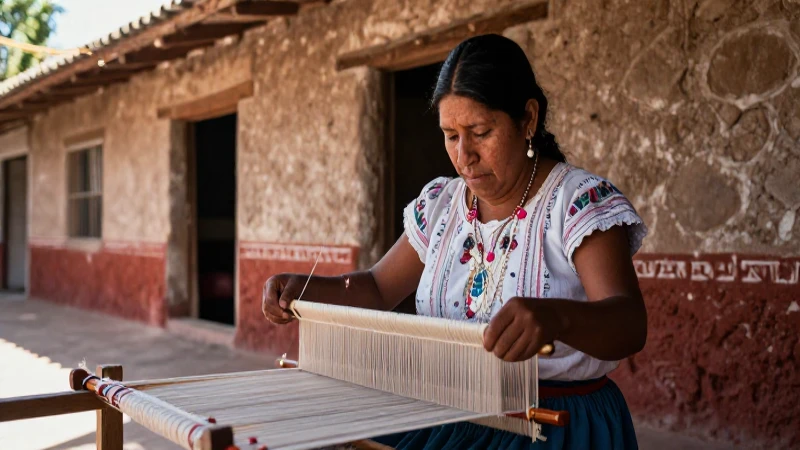 Artesano zapoteco tejiendo en casa de Oaxaca