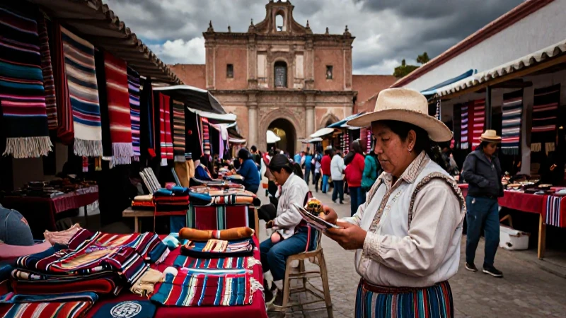 Comerciante oaxaqueño en vibrante mercado histórico