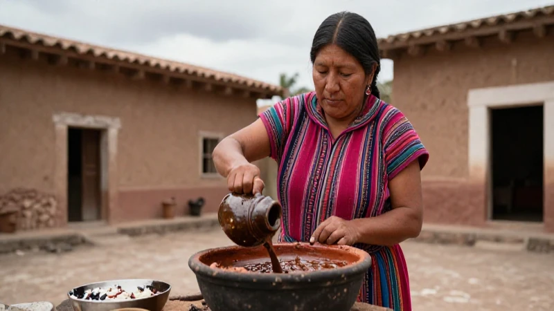 Mujer de Oaxaca cocina mole tradicional en un adobe rústico