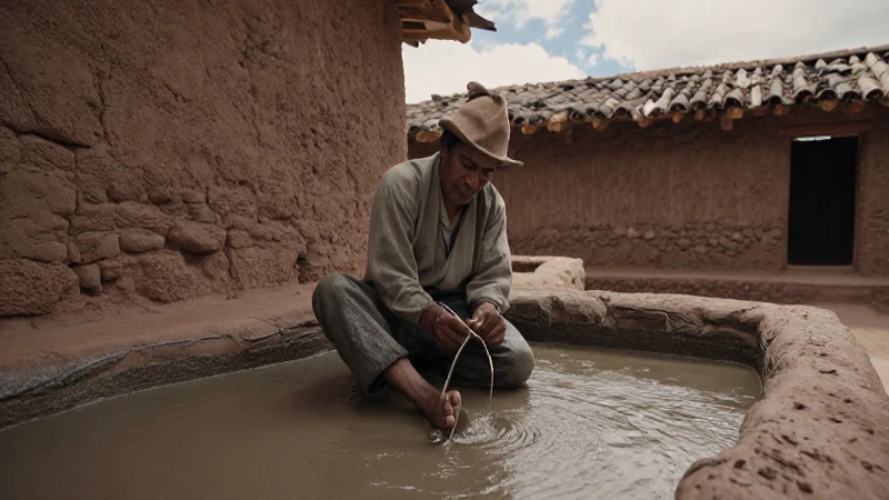 Artesano chapopote en aldea andina antigua