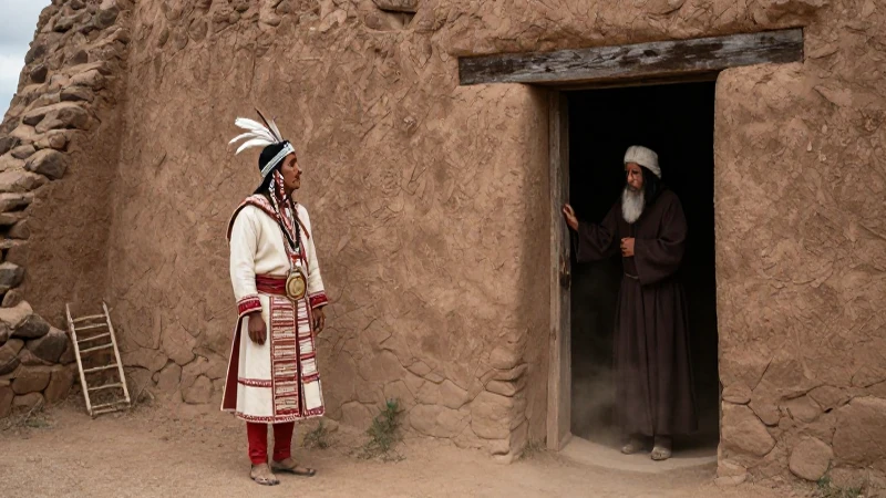 Los españoles: El encuentro con los pueblos mesoamericanos 276 Fraile observa indígena ceremonial en kiva