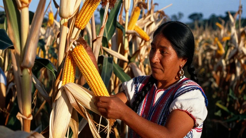 Cuáles son los beneficios, usos y variedades del maíz 3 Mujer indígena cosecha maíz en paisaje soleado