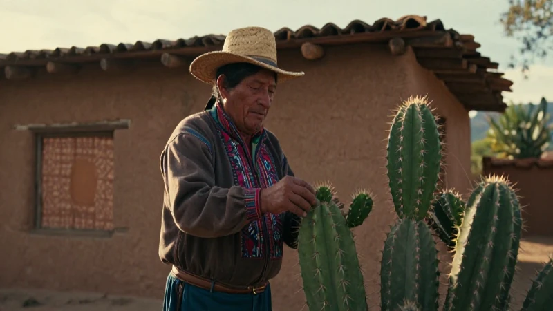 Agricultor mexicano cuida cactus en hacienda