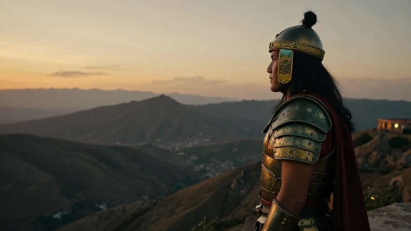 Guerrero Tlahuicole en Mesoamérica al atardecer