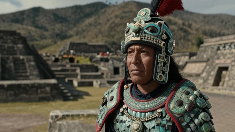 Guerrero de Tlahuica en paisaje mexicano épico