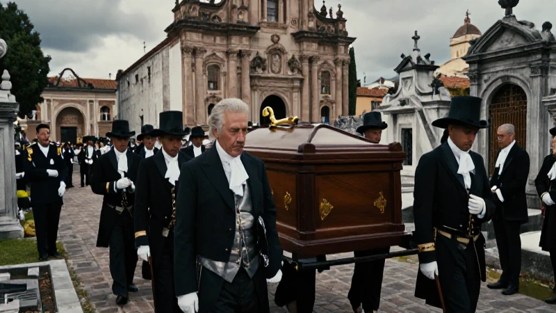 Luto colonial barroco en procesión solemne