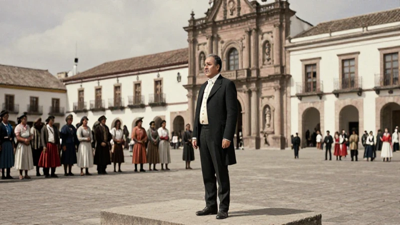 Magistrado colonial observa el Zócalo poblado
