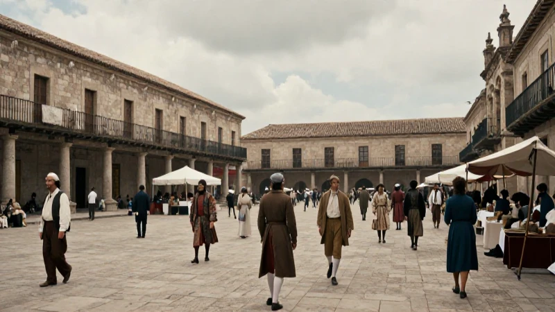 Escena colonial histórica en la Plaza Mayor