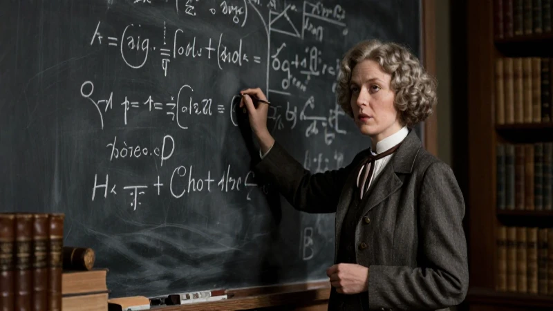 Emmy Noether, concentrada, resuelve ecuaciones complejas