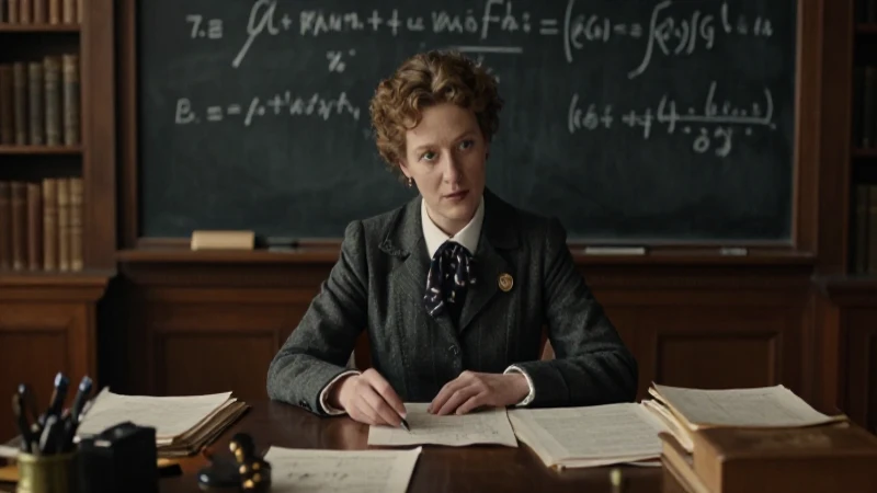 Emmy Noether en el aula, rodeada de matemáticas