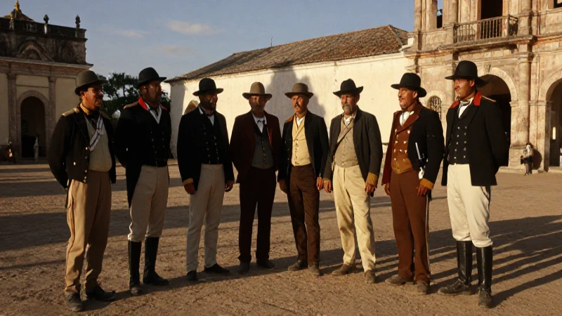 Oficiales sudamericanos en plaza colonial del siglo XIX