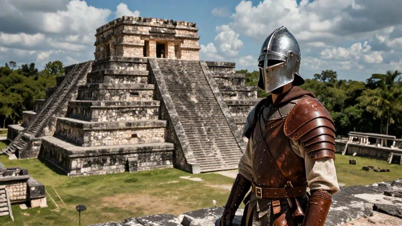 Conquista del siglo XVI: Cambios y continuidades en México 8 Conquistador en ruinas mesoamericanas bajo el sol