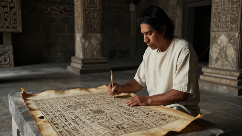 Qué es la interesante escritura jeroglífica del náhuatl 32 Escriba nahua con codex en palacio de Tenochtitlan