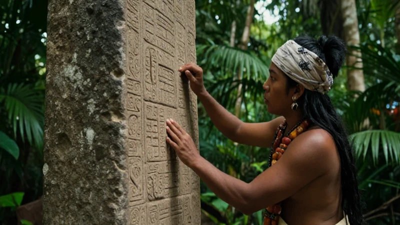 En qué consiste el sofisticado sistema de escritura maya 25 Scholar en atuendo tradicional rastrea glifos en estela