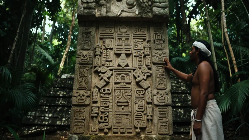 En qué consiste el sofisticado sistema de escritura maya 26 Estela maya detallada en jungla densamente custodiada