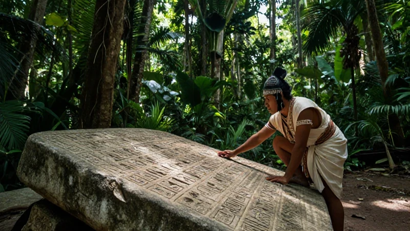 En qué consiste el sofisticado sistema de escritura maya 27 Escribana maya estudia glifos cerca de pirámide