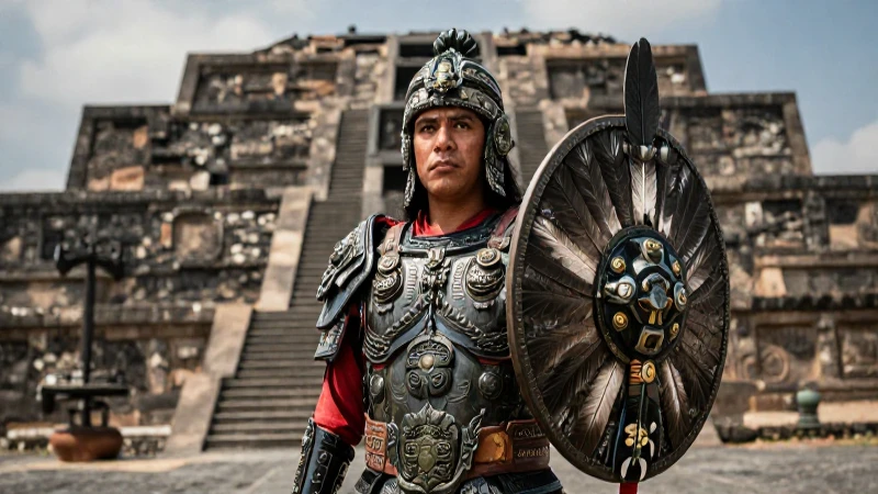 Guerrero mexica con armadura y escudo en Templo Mayor