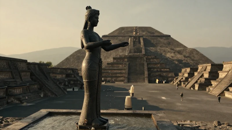 What is the significance of the water goddess sculpture in Teotihuacan 40 Diosa de agua en Teotihuacan al atardecer