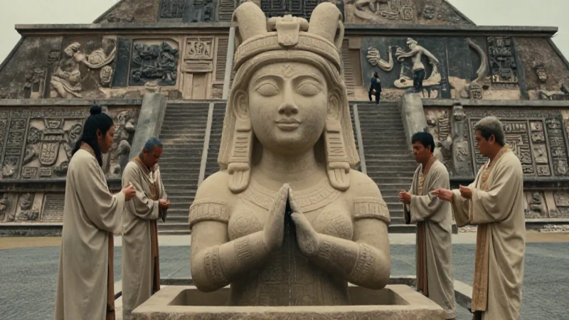 What is the significance of the water goddess sculpture in Teotihuacan 36 Escultura de diosa, templo y sacerdotes mesoamericanos