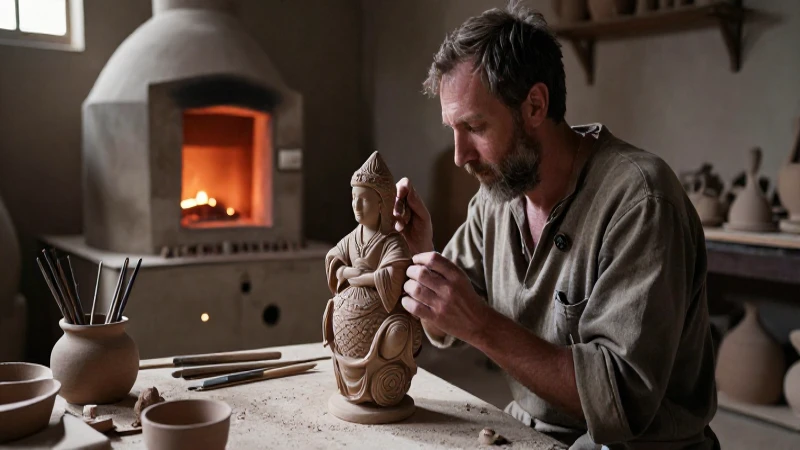 Artesano termina escultura en taller histórico