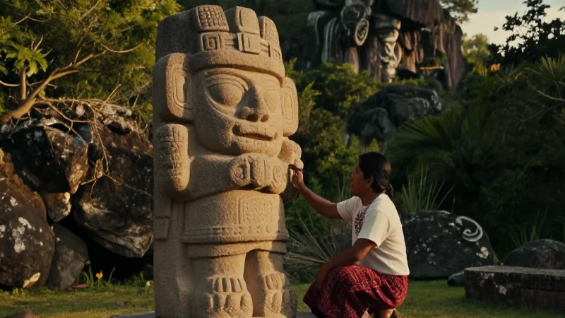 Artesano Huasteco tallando ídolo ancestral