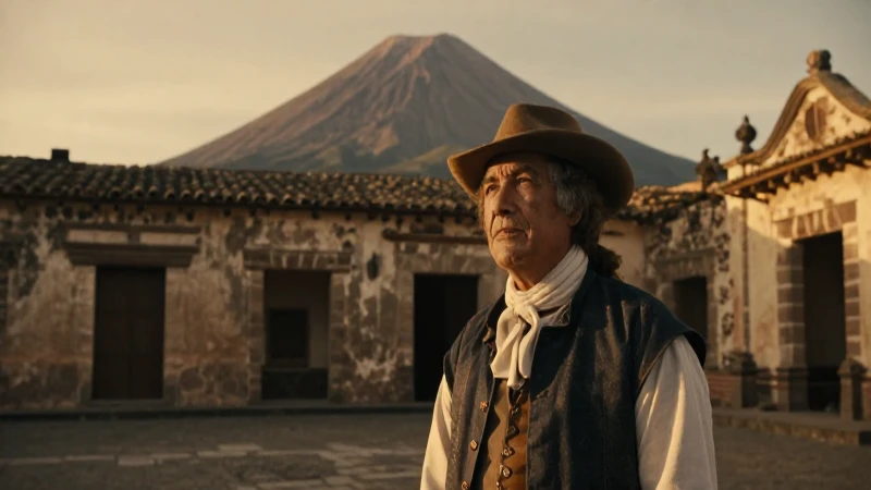 Viajero colonial en México bajo luz dorada