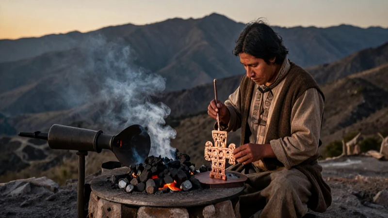 Mesoamericano forjando un artefacto ceremonial en México