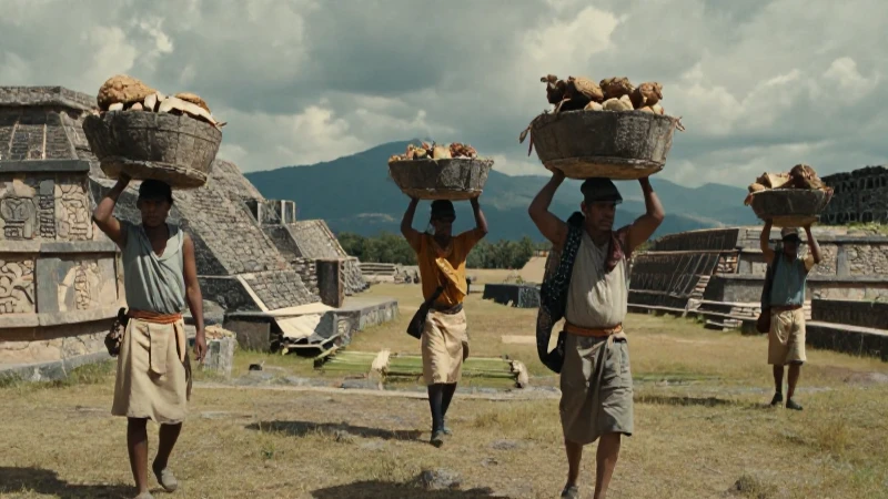 Comerciantes entre estelas en Xochicalco