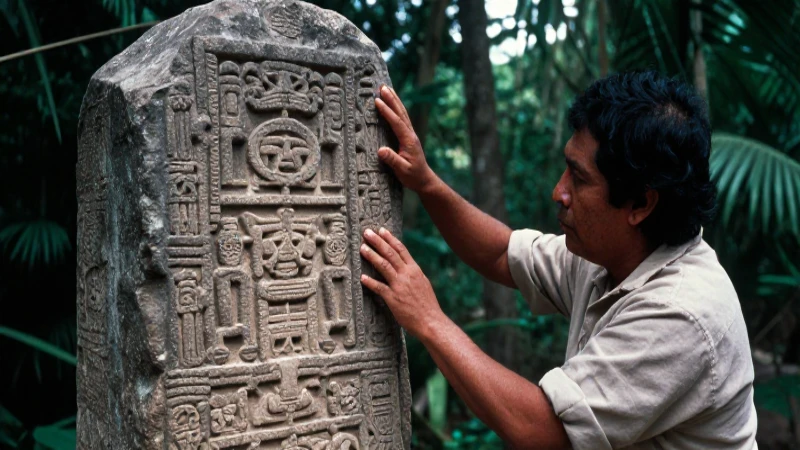 Scribe mesoamericano analiza glifos en estelas de Xochicalco
