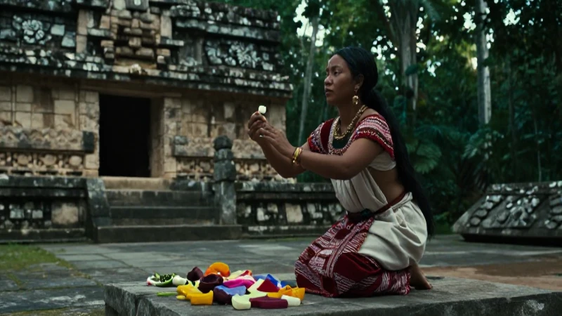 Cuál es la estructura social y tradiciones de la familia Maya 28 Mujer maya en ritual ceremonial con arquitectura antigua