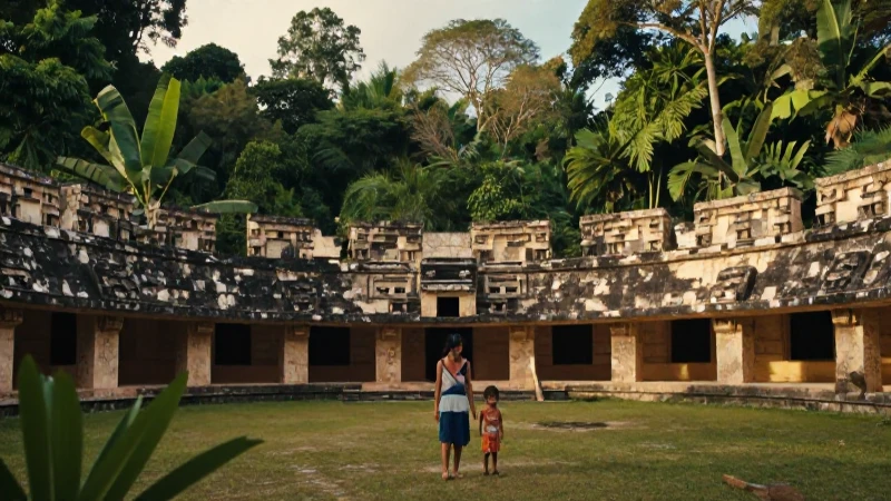 Cuál es la estructura social y tradiciones de la familia Maya 33 Madre y Maya en el patio con luz dorada