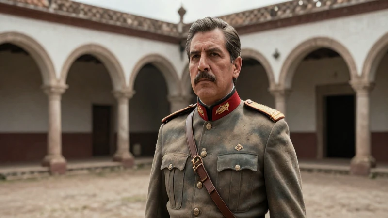 Oficial militar en hacienda, estilo documental histórico