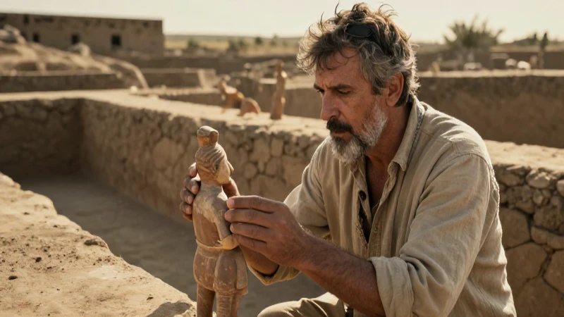 Cómo identificar engaños en figuras arqueológicas falsas 2 Arqueólogo examina figurilla terracota en sitio desértico