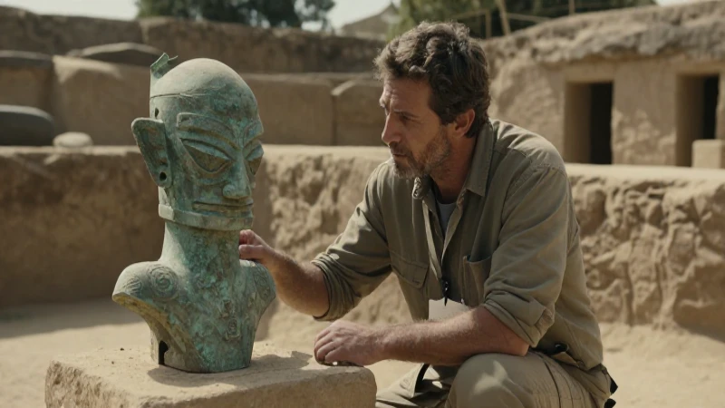 Cómo identificar engaños en figuras arqueológicas falsas 7 Arqueólogo examina busto antiguo en excavación