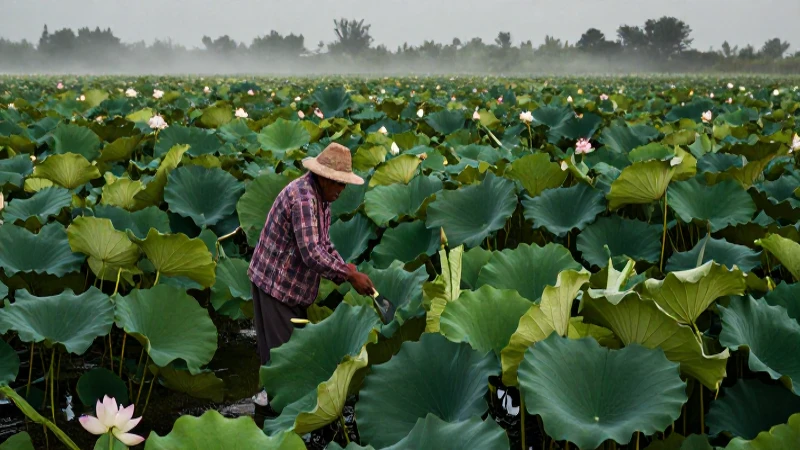 Agricultor mexicano en lotos con luz dramática