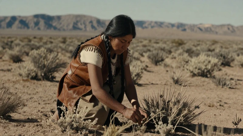 Cuál es la historia, clima y biodiversidad de Aridoamérica 14 Mujer indígena resiliente forrajeando en el árido desierto
