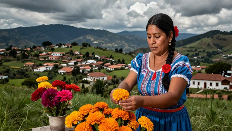 Mujer mexicana dispuesta en un paisaje histórico