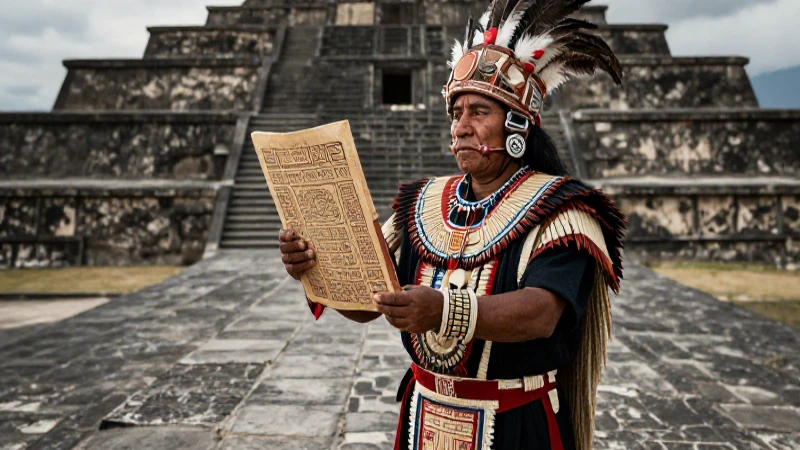 Erudito nahua con códice en Tenochtitlan