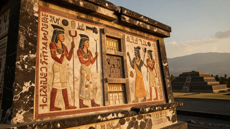 Frescos pintura: El fresco teotihuacano y su significado 40 Mural teotihuacano místico en piedra bajo luz dorada