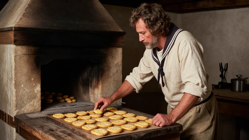 Galletas de mar: Descubre la receta y su delicioso sabor 49 Marino del siglo XIX hornea bizcochos en un ambiente épico